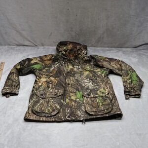Cabelas Jacket Youth Large Mossy Oak Camo Insulated Hooded Hunting‎ Outdoor READ